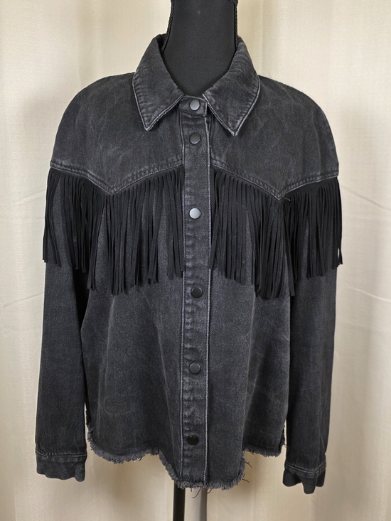 Zara Jackets & Blazers - Zara Western Fringe Denim Jacket Medium Black Cowboycore Shacket